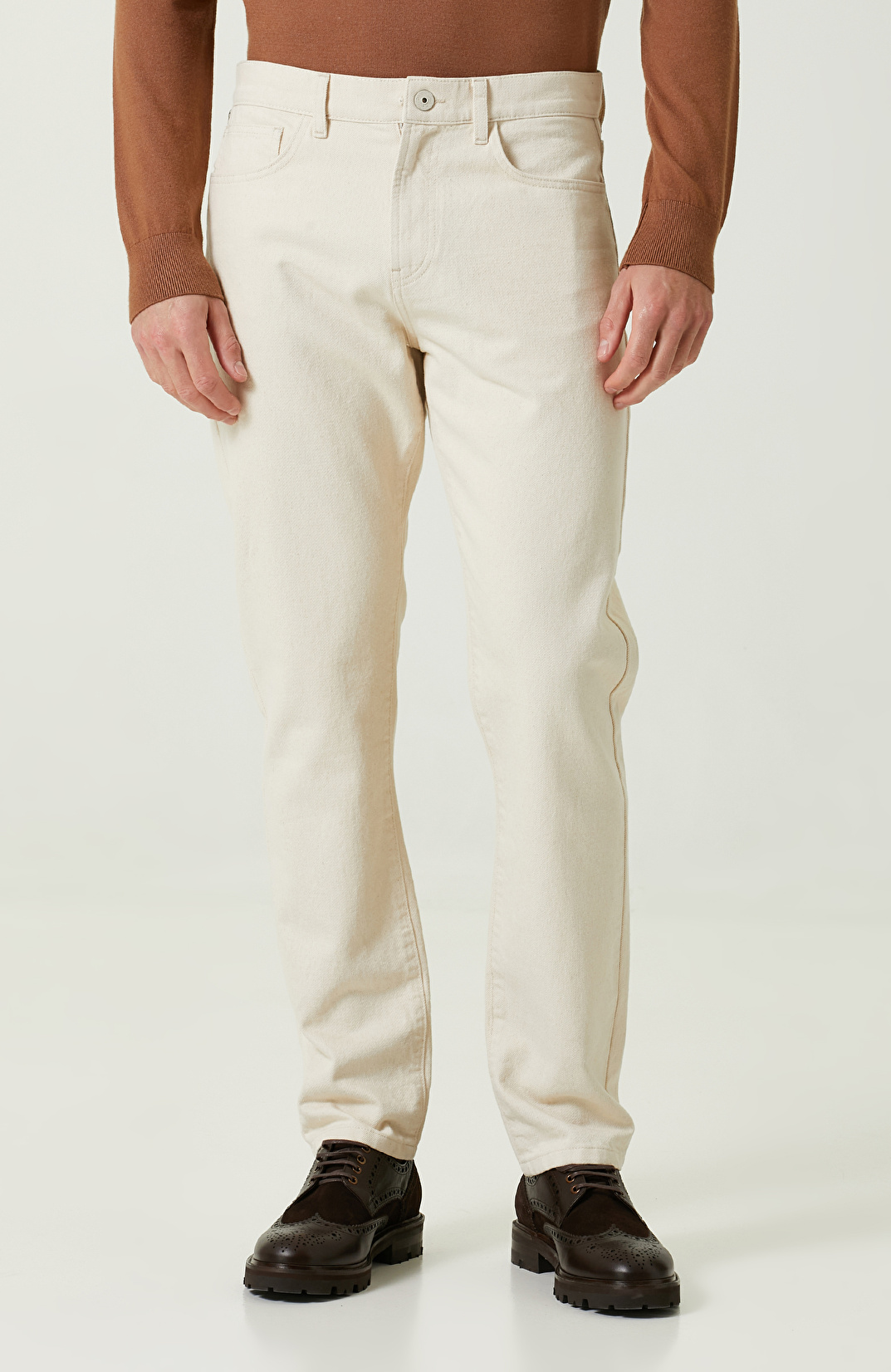 Düz Paça Pamuklu Naturel Pantolon