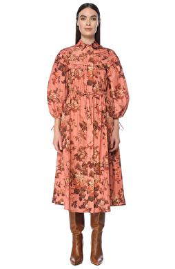 Somon Çiçek Desenli Pardösü