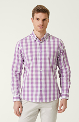 Comfort Fit Lila Kareli Gömlek