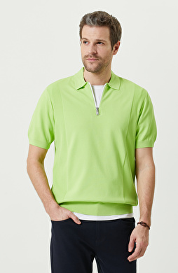 N-Tech Yeşil Polo Yaka Fermuarlı Kazak