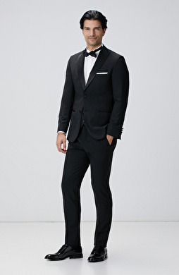 Siyah Yün Karışımlı Smokin Takım Elbise Siyah Yün Karışımlı Smokin Takım Elbise