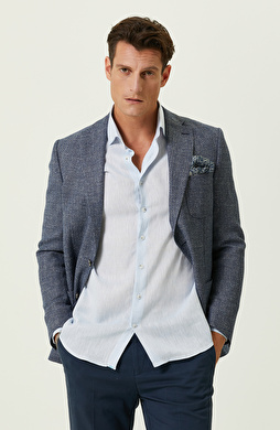 Mavi Desenli Blazer Ceket