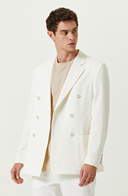 Ekru Pamuklu Kruvaze Ceket