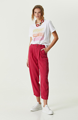 Fuşya Pilili Dar Paça Casual Pantolon