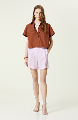 Pembe Yüksek Bel Bol Paça Şort