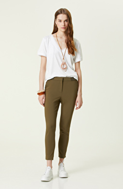Haki Beli Lastikli Dar Paça Pantolon