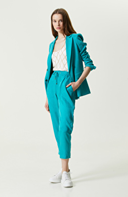 Yeşil Yüksek Bel Düz Paça Pantolon