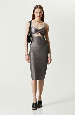 Siyah Antrasit Askılı Abiye Elbise