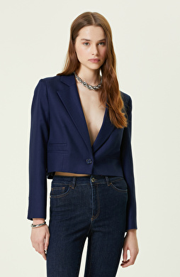 Lacivert Crop Blazer Ceket