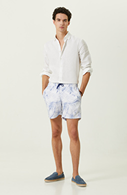 Lacivert-Ekru Şort Mayo