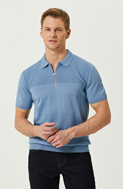 Mavi Kısa Kollu Polo Yaka Triko Kazak