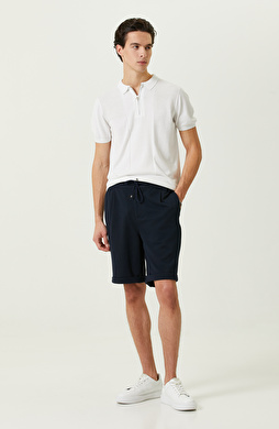 Lacivert Duble Paça Örme Şort