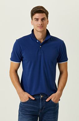 Saks Mavisi Garnili Polo Yaka T-Shirt
