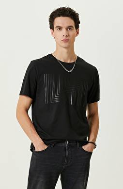 Siyah Baskılı Bisiklet Yaka T-Shirt Siyah Baskılı Bisiklet Yaka T-Shirt