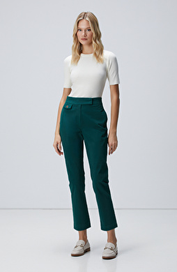 Yeşil Yüksek Bel Dar Paça Pantolon