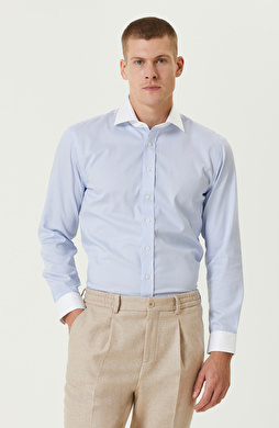 Mavi Beyaz Non-Iron Çizgili Gömlek