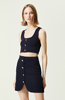 Lacivert Askılı Kare Yaka Büstiyer