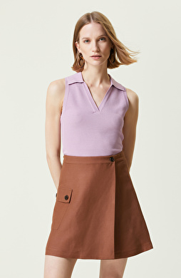 Pembe Gömlek Yaka Triko Kazak