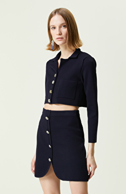 Lacivert Gömlek Yaka Triko Ceket Lacivert Gömlek Yaka Triko Ceket