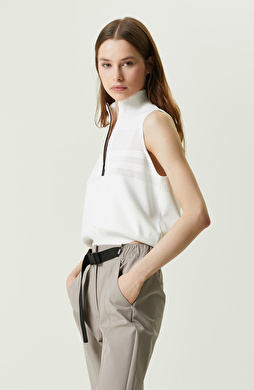 N-Tech Beyaz Balıkçı Yaka Fermuarlı Triko Kazak