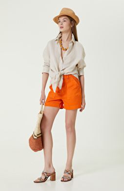 Yanık Turuncu Düz Paça Denim Şort