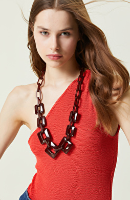 Nar Çiçeği Kolsuz Tek Omuz Bluz