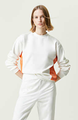 N-Tech Beyaz-Turuncu Bisiklet Yaka Sweatshirt