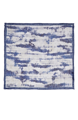 Lacivert Ekru Desenli Keten Poşet Mendil