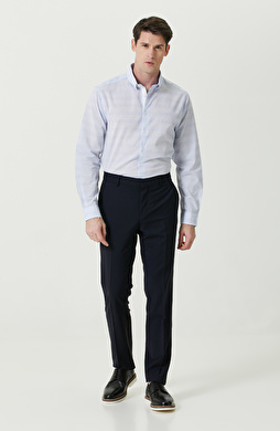 Alttan Britli Yaka Mavi Çizgili Gömlek