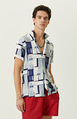 Mavi Baskılı Gömlek