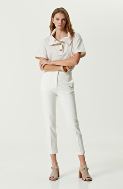 Ekru Ütü İzli Denim Pantolon