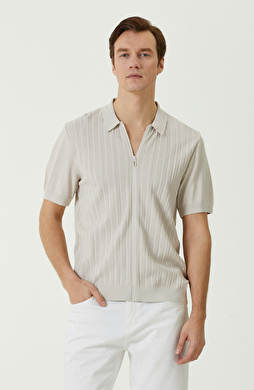 Taş Rengi Fermuarlı Triko Gömlek