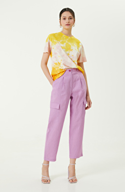 Yüksek Bel Pembe Keten Pantolon