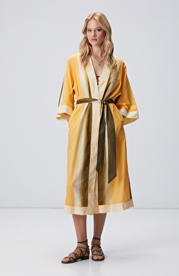 Sarı Yeşil Degrade Desenli Kaftan