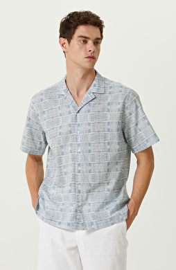 Mavi Beyaz Pamuklu Kısa Kollu Gömlek