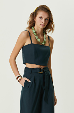 Petrol Mavisi Kare Yaka Tüvit Bluz