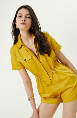 Safran Rengi Kısa Kollu Mini Tulum