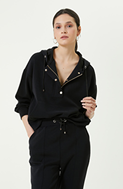 Fermuar Detaylı Siyah Sweatshirt