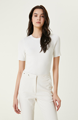 Ekru Bisiklet Yaka Triko Kazak