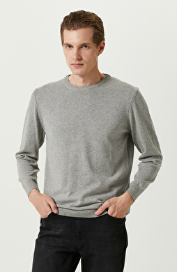 Grey Melange Crew Neck Sweater