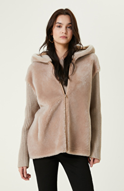 Hooded Beige Leather Coat