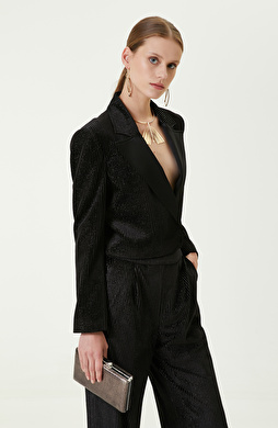 Kadife Siyah Crop Blazer Ceket