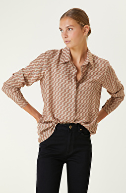 Bej Desenli Uzun Kollu Gömlek