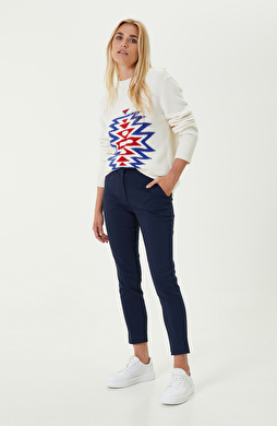 Trok Aksesuarlı Düz Paça Lacivert Pantolon