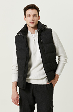 Antrasit Yan Cepli Kapüşon Yaka Yelek