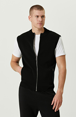 N-Tech Siyah Yan Cep Fermuarlı Triko Yelek