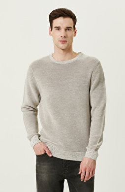 Ekru Bisiklet Yaka Jakarlı Triko Kazak