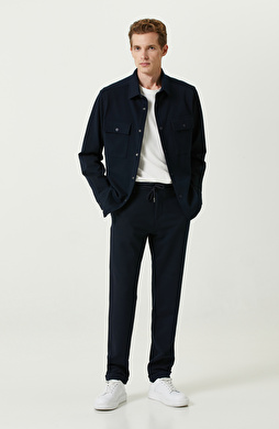 Lacivert Bağcıklı Örme Pantolon