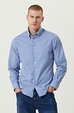 Pamuklu Mavi Beyaz Çizgili Gömlek