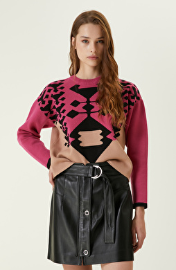 Renkli Etnik Desenli Kazak